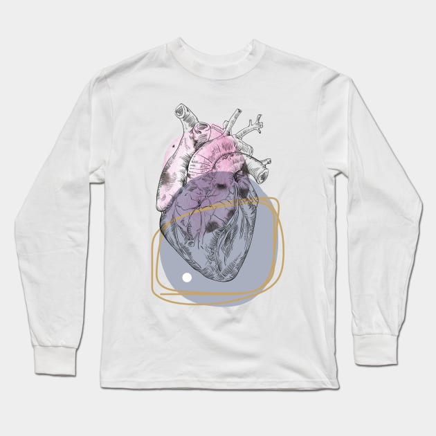 Anatomical heart, engraving drawing. Long Sleeve T-Shirt by Olga Berlet